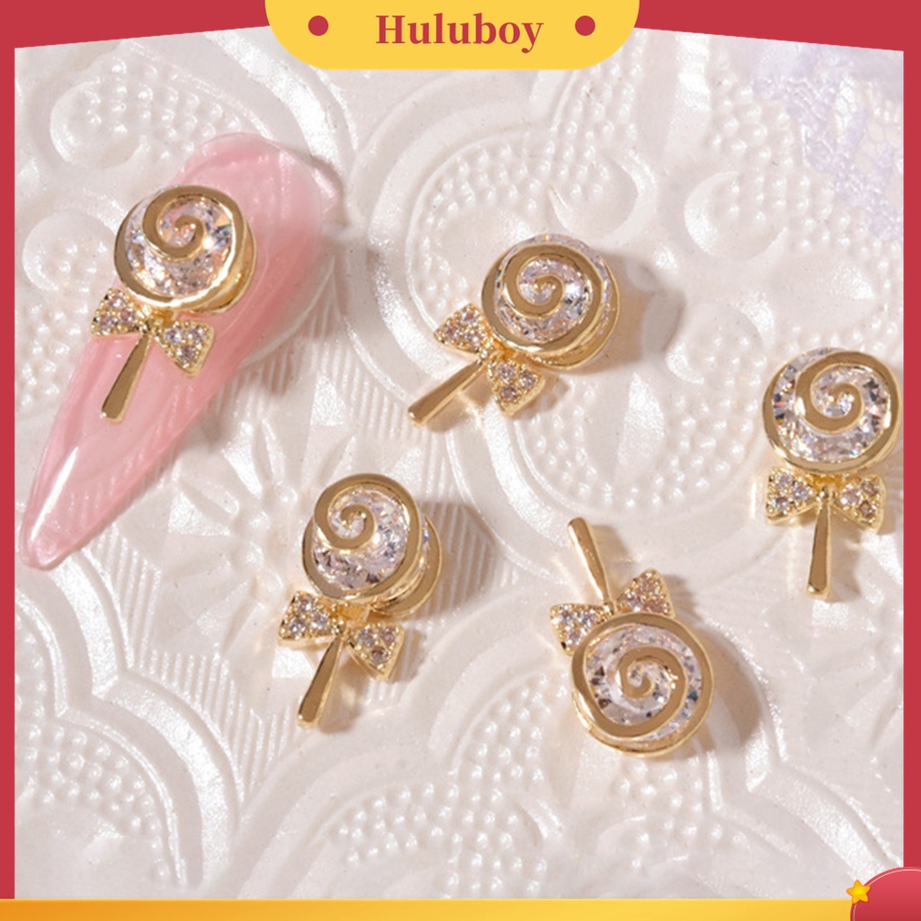 Huluboy Huluboy♡ 3pcs / Set Ornamen Permen Lollipop 3D Aksen Berlian Imitasi Untuk Manicure