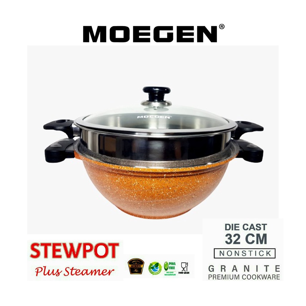 ORIGINAL MOEGEN Germany stewpot 32cm granite anti lengket original plus steamer