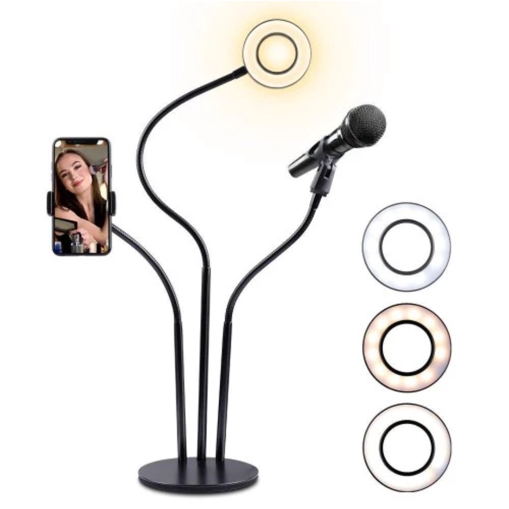 Professional Live Stream Ringlight 3 in 1 LED Camera Light Night Selfie Kit