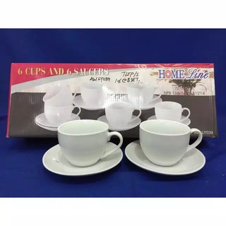  Cangkir  piring set putih  polos elegan homeline keramik 