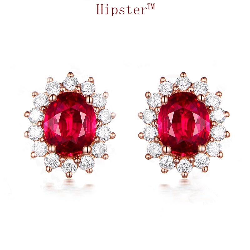 New Product Creative Hot Sale Light Luxury SUNFLOWER Full Diamond Ruby Stud Earrings