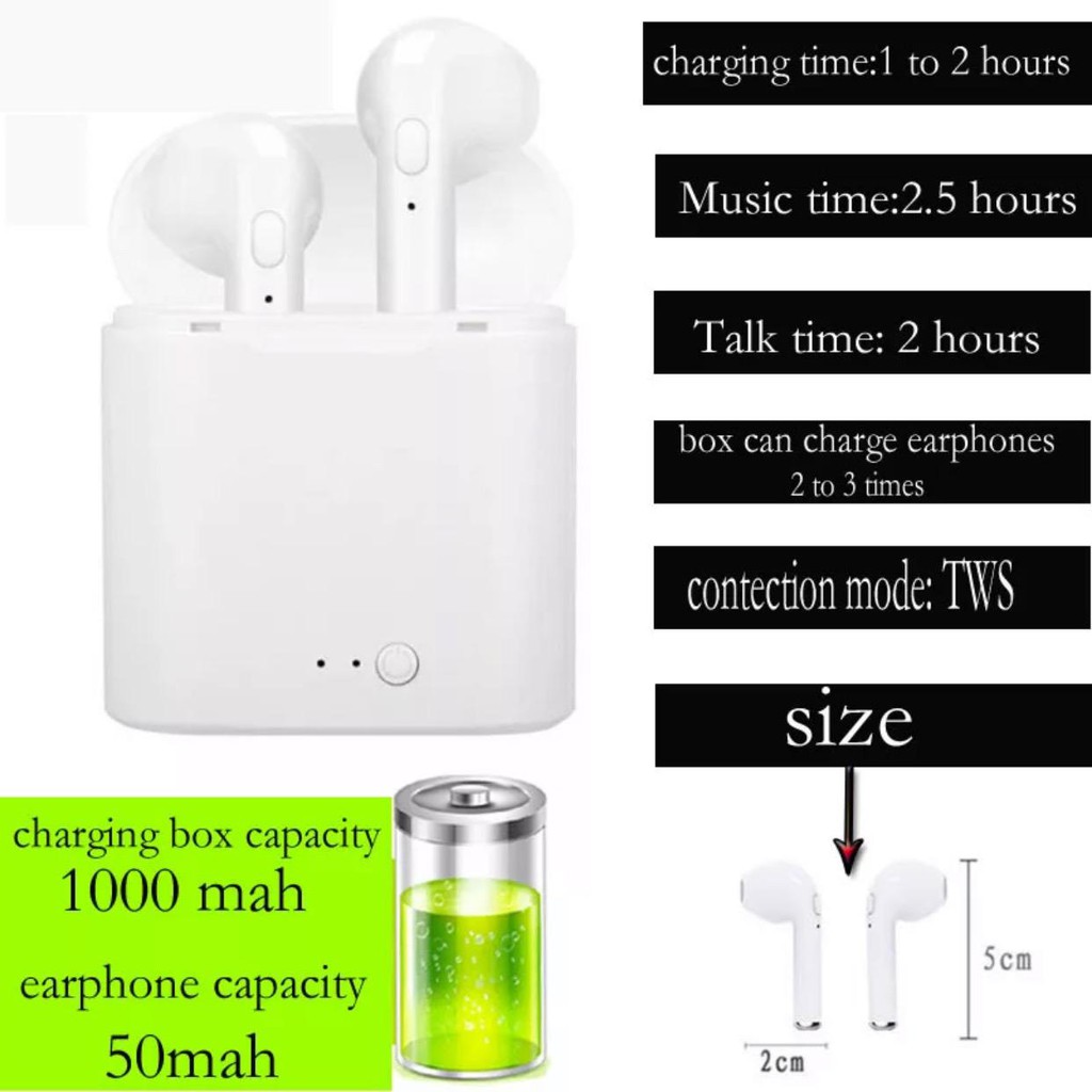 I7S TWS Headset Bluetooth Kwalitas Grade A Versi 5.0 Sport True Earphone Wireless I7S