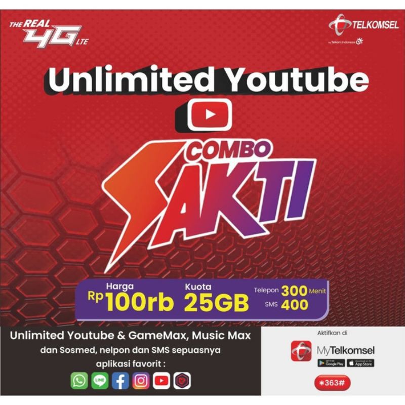 Kartu Sakti 25GB Combo Unlimited Youtube Telkomsel Sakti ...