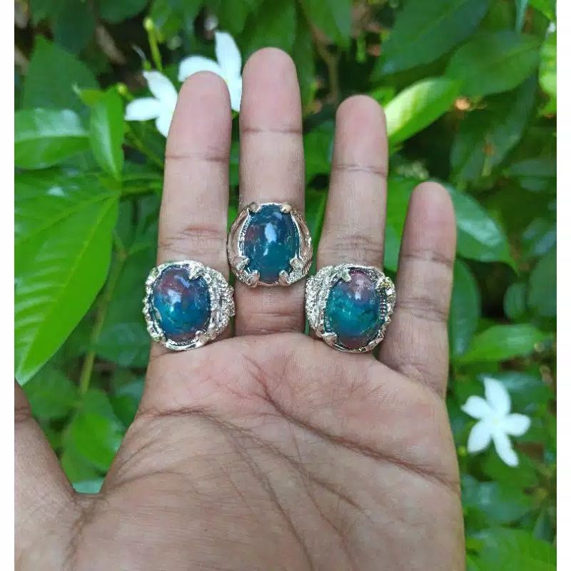 Cincin Batu Akik Pancawarna Rubah Biru (N)