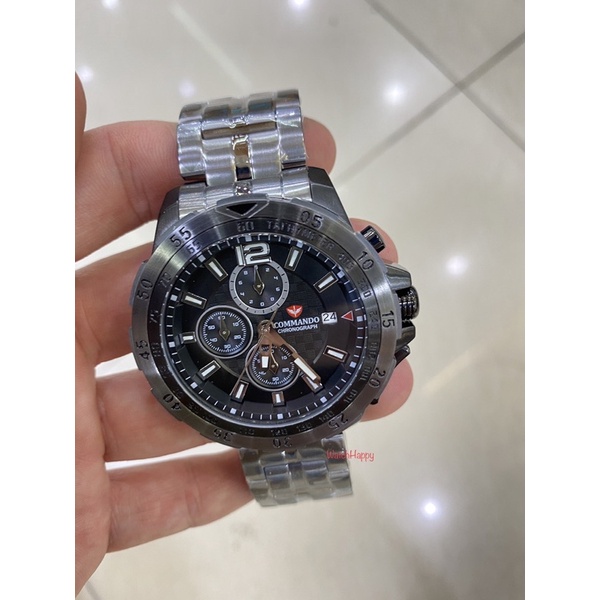 WatchHappy Commando 1268 C1268G C1268 Men Watch Chrono Stainless Steel Tone Gun Metal Strap Original