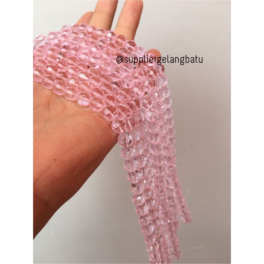 kristal bola dunia cutting 8mm PINK rose quartz kuarsa ceko bulat bead aksesoris wanita pria craft