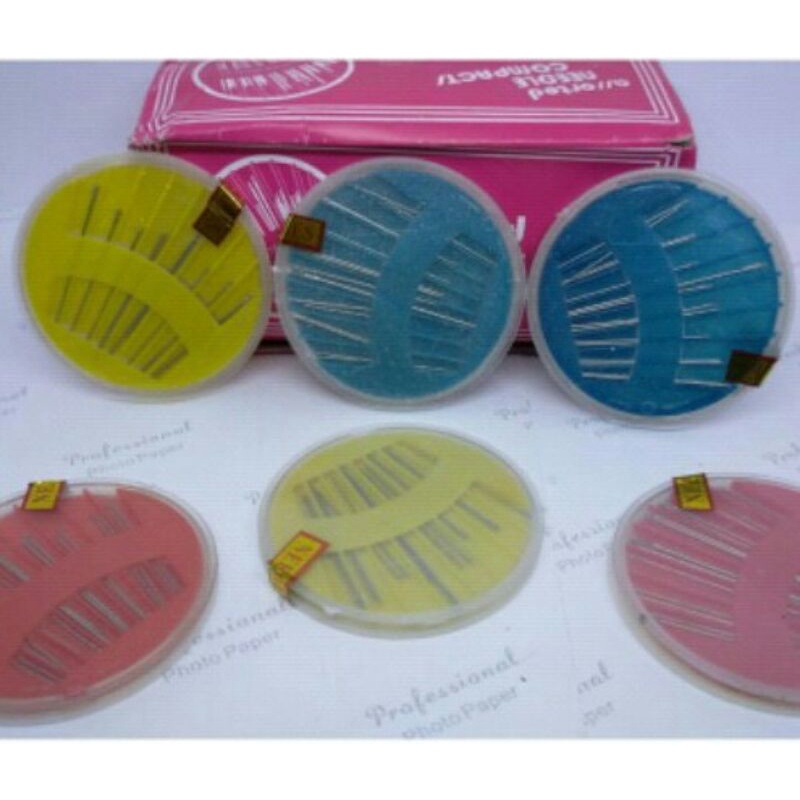 Jarum Tangan Jahit Wadah Bundar 1 Set / jarum jahit tangan piring bulat