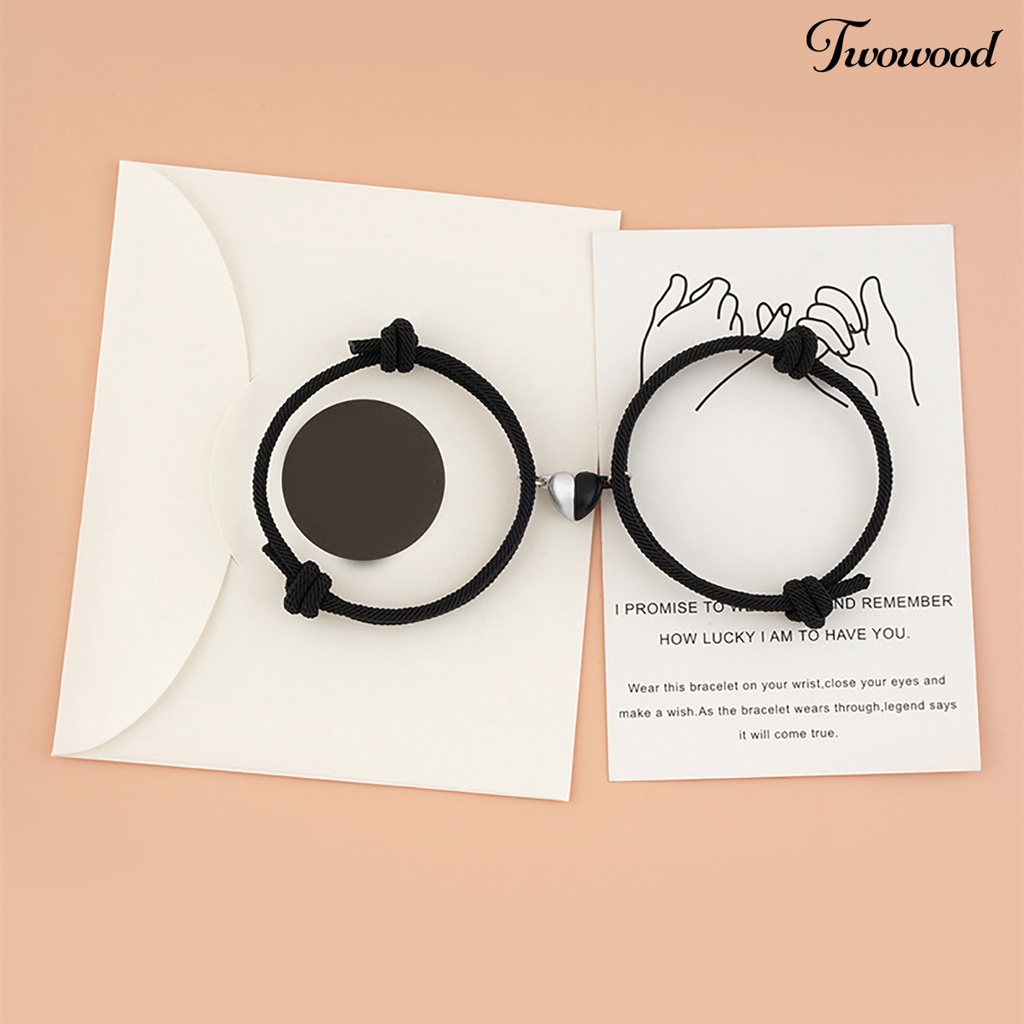 2pcs Gelang Rantai Magnetik Bentuk Hati Bahan Alloy Untuk Pasangan