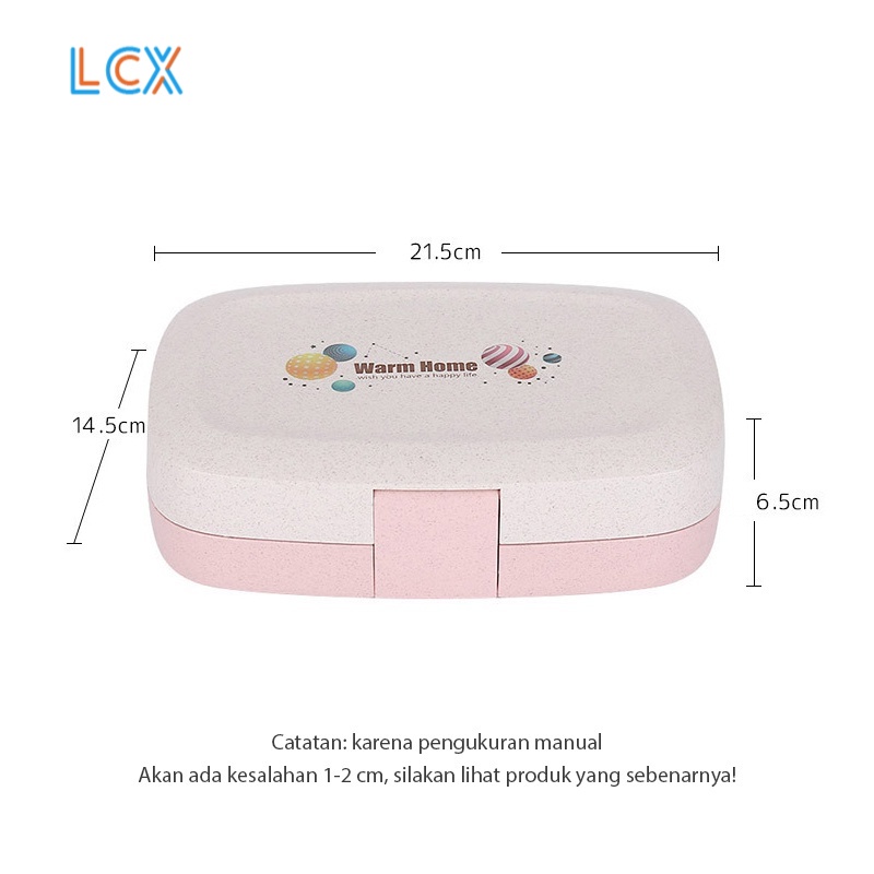 LCX Tempat makan/Lunch Box Jerami Gandum Kotak Makan Bento Anti Tumpah Single-Layer Kotak Bekal Tempat Makan