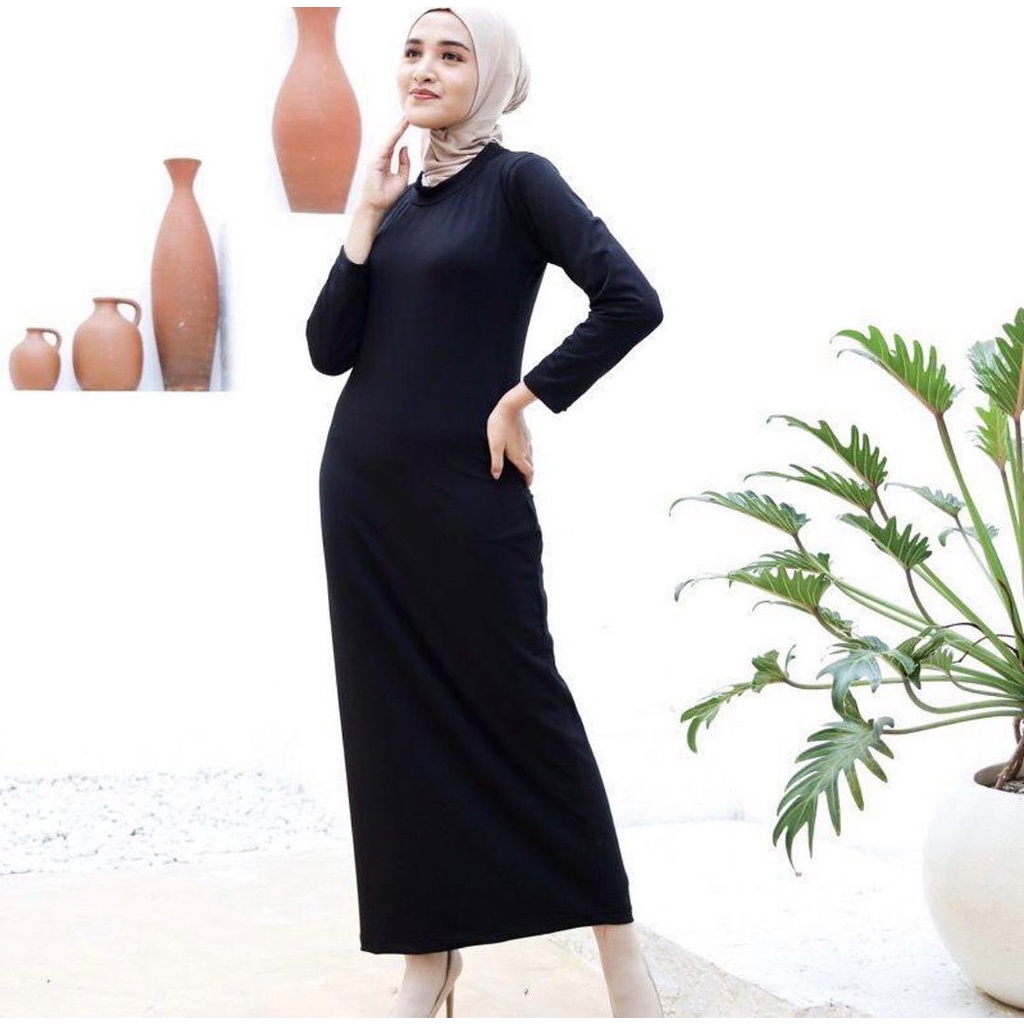 Inner Dress Gamis Polos Lengan Panjang Lengan Pendek Tanpa Lengan / Baju Daleman Wanita Hitam / Gamis Daleman Wanita Terbaru