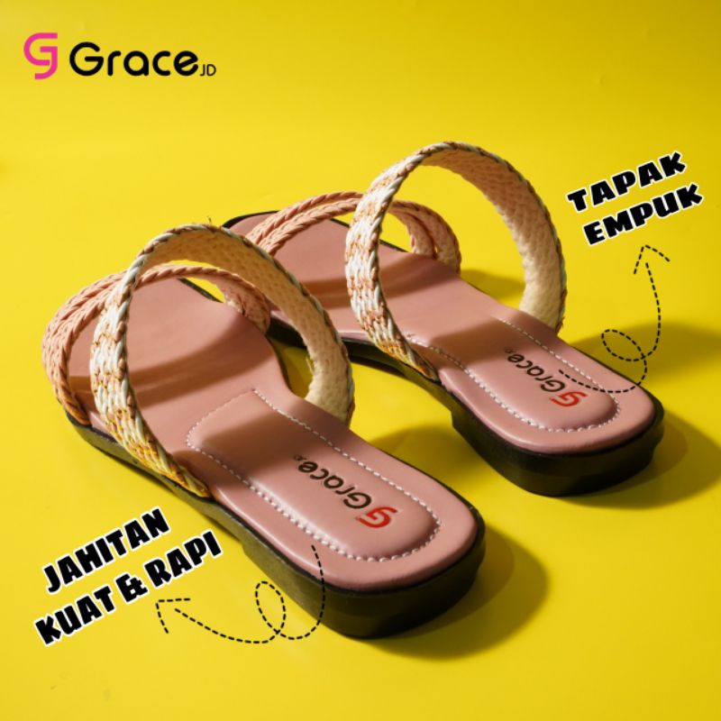 GRACE [ANGELA 02] Sandal Wanita Kepang Teplek/ Sendal Cewek Kepang Ban 2/ Sandal Tali Kepang