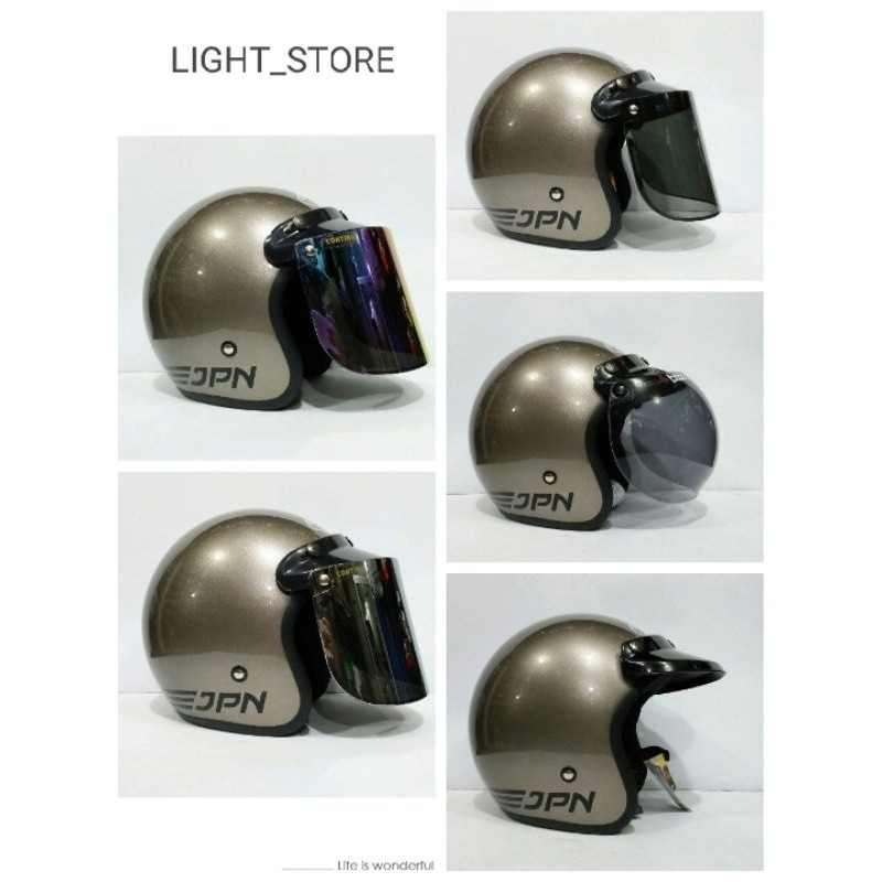 Helm Bogo Retro JPN Abu Granito glosy flat visor cembung-Helm Bogo pria wanita