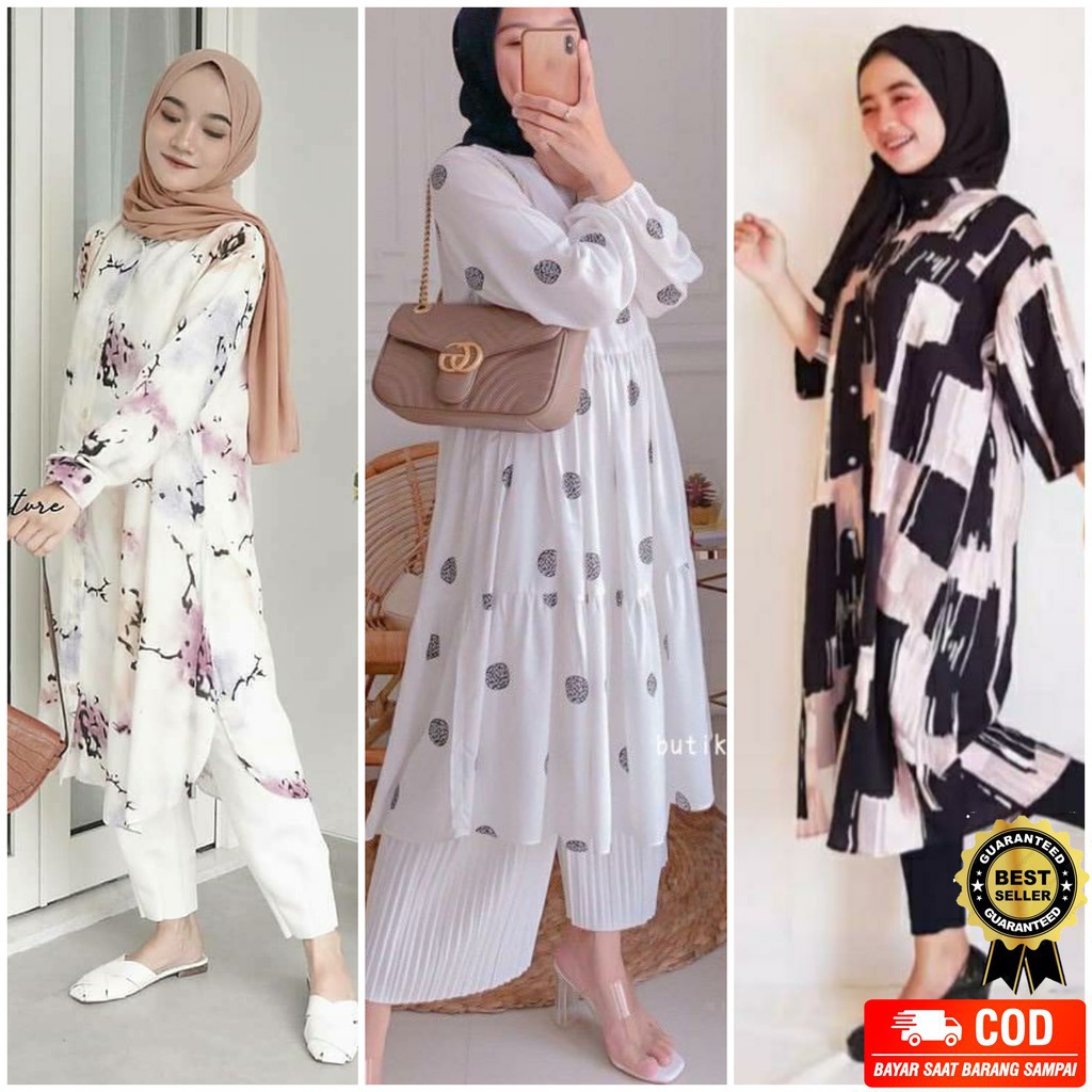 TUNIK FULL KANCING SAMPAI BAWAH RAYON VISCOSE MOTIF TERBARU