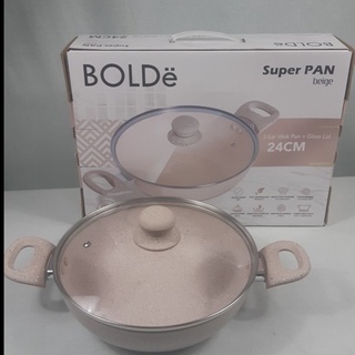 Jual BOLDE SUPER PAN 2 EAR WOK PAN WAJAN KUALI 24 CM BEIGE GLASS LID Shopee Indonesia