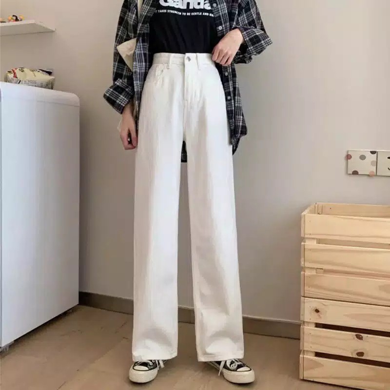 Celana Kulot Jeans Wanita Highwaist Loose Pants Fashion