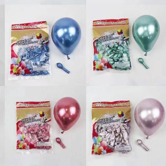 ➸ Balon 5 inch chrome shuaian gold silver 1 pack isi 100 ➽