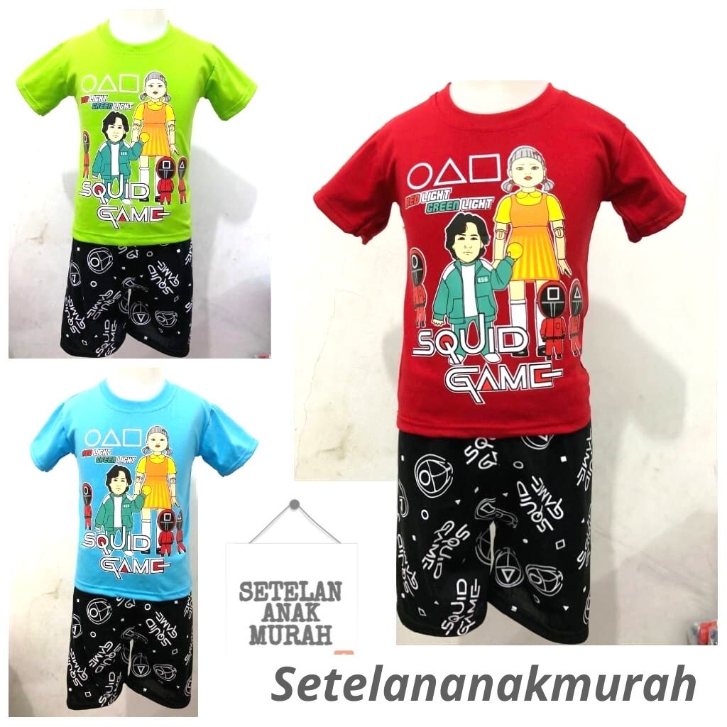 Baju Setelan Pendek Anak Laki-laki Motif Squid Game 1-10 Tahun /Setelananakmurah /Pakian anak murah 