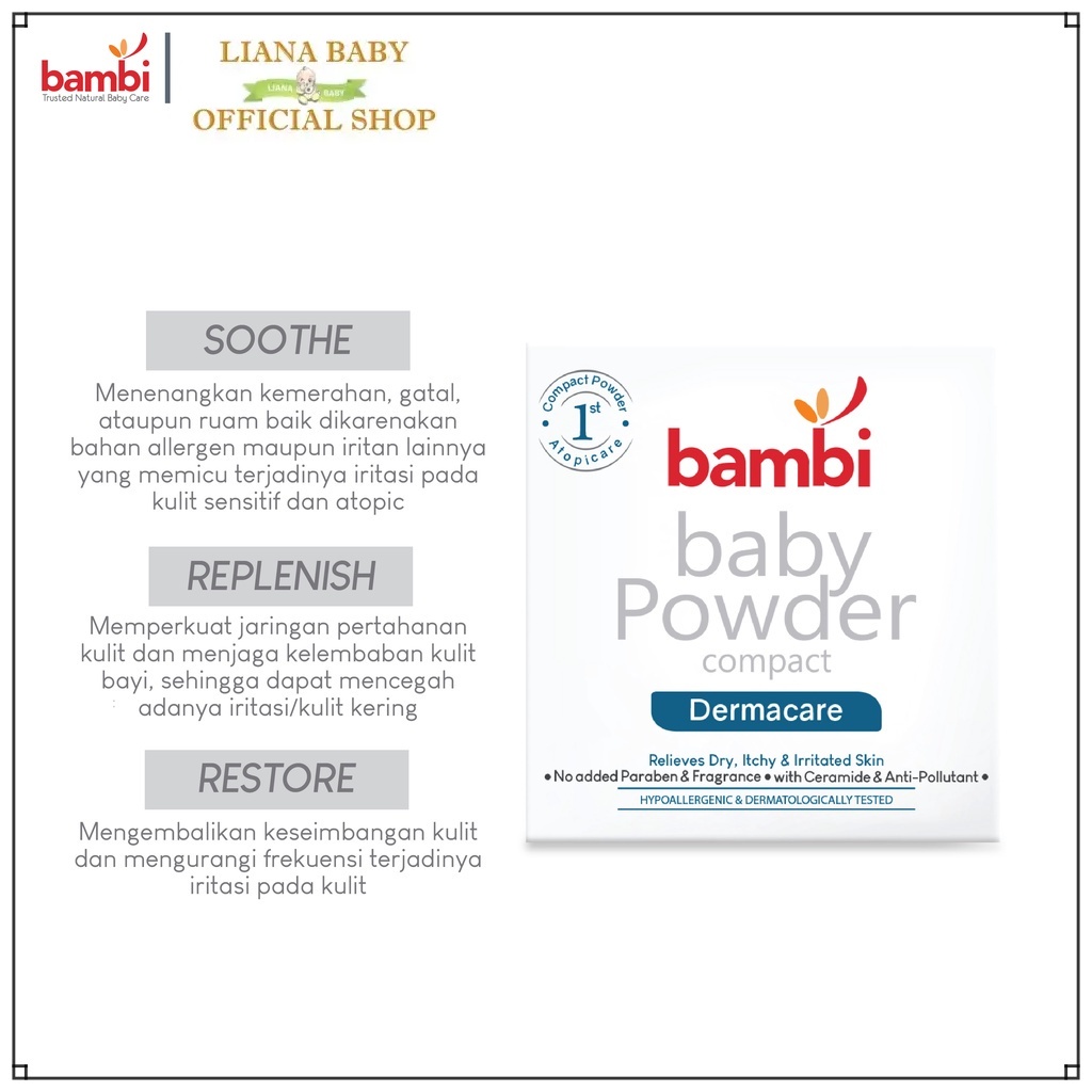 PERA678 BAMBI BABY COMPACT POWDER DERMACARE BEDAK BAYI UNTUK KULIT SENSITIF 40GR