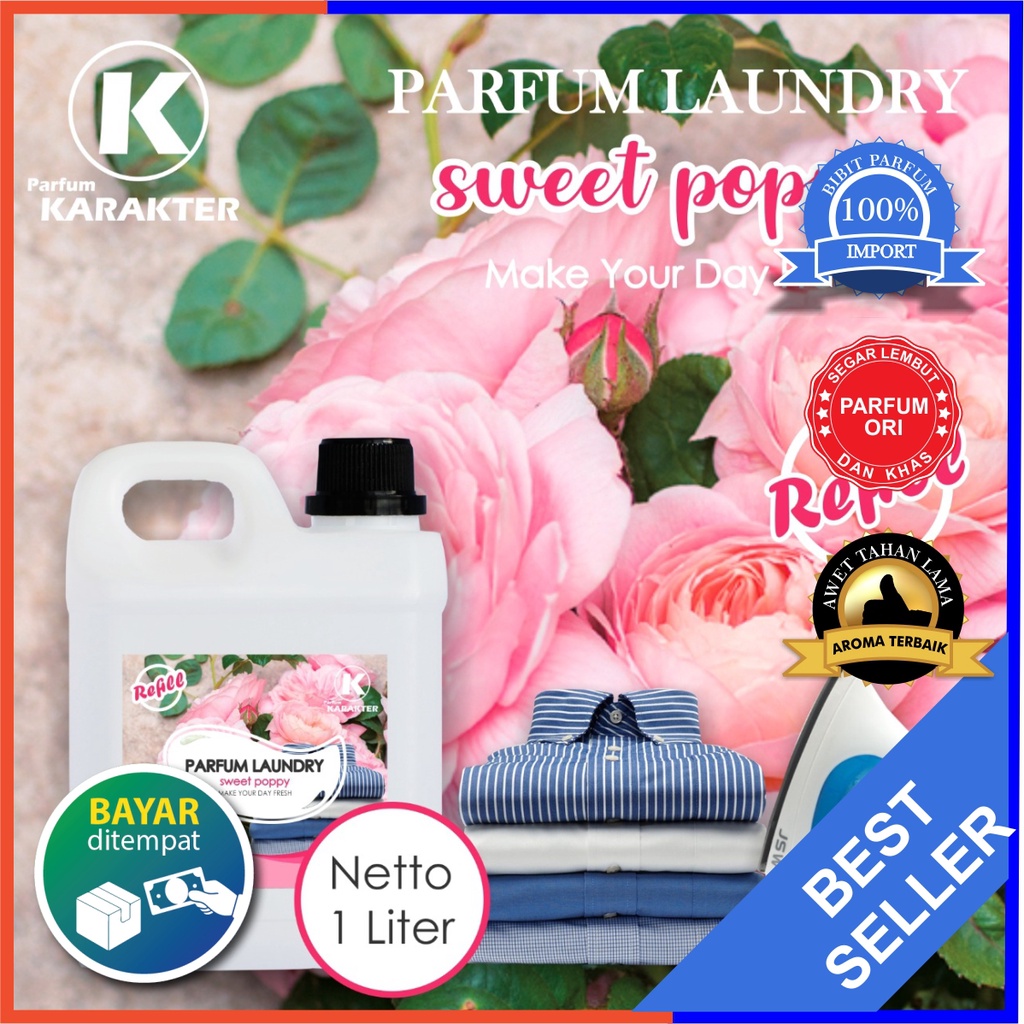 Parfum Laundry Sweet Poppy 1 Liter | Pewangi Laundry Pakaian Harum Wangi Tahan Lama | Bisa Cod | Terlaris