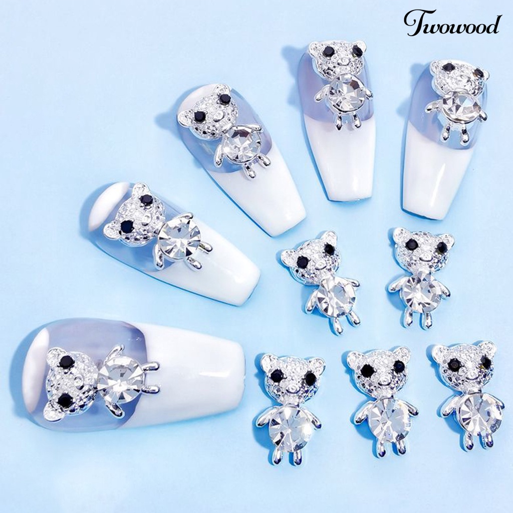 10 Pcs Perhiasan Nail Art Bahan Alloy Bentuk Beruang Untuk Wanita