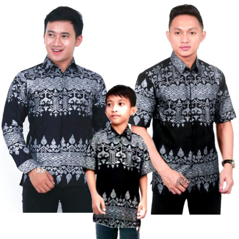 BAJU COUPLE AYAH DAN ANAK MOTIF ANJANI SILVER,BATIK COPEL AYAH ANAK TERLARIS,BAJU KEMEJA BATIK PRIA