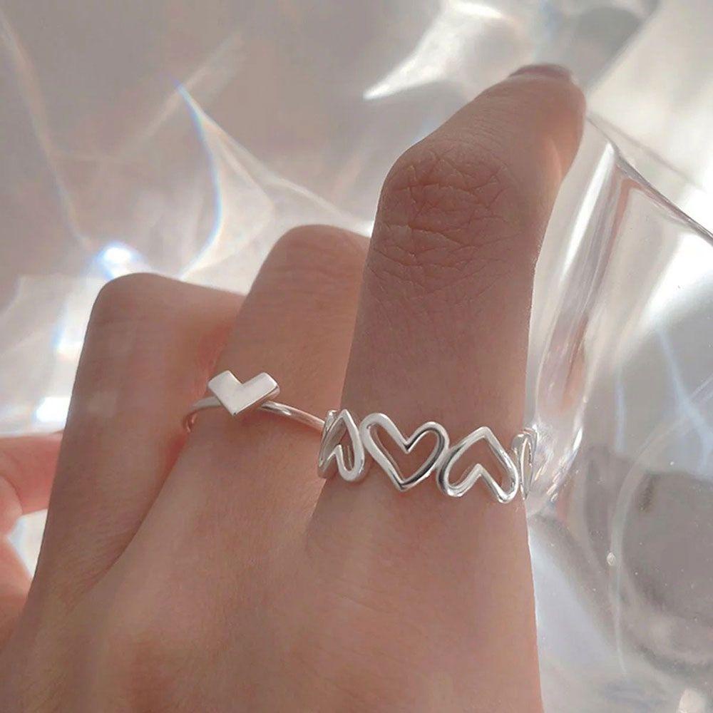 Lily Open Ring Warna Silver Lucu Baru Bentuk Hati