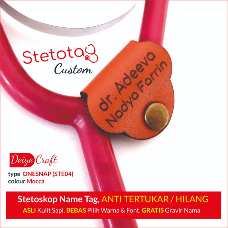 

Stetotag Stetoskop Tag Kulit Custom Name Model Single Snap