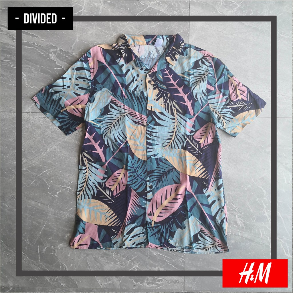 Kemeja Pria DIVIDED H&M Lengan Pendek Bunga Pantai Tosca ORIGINAL