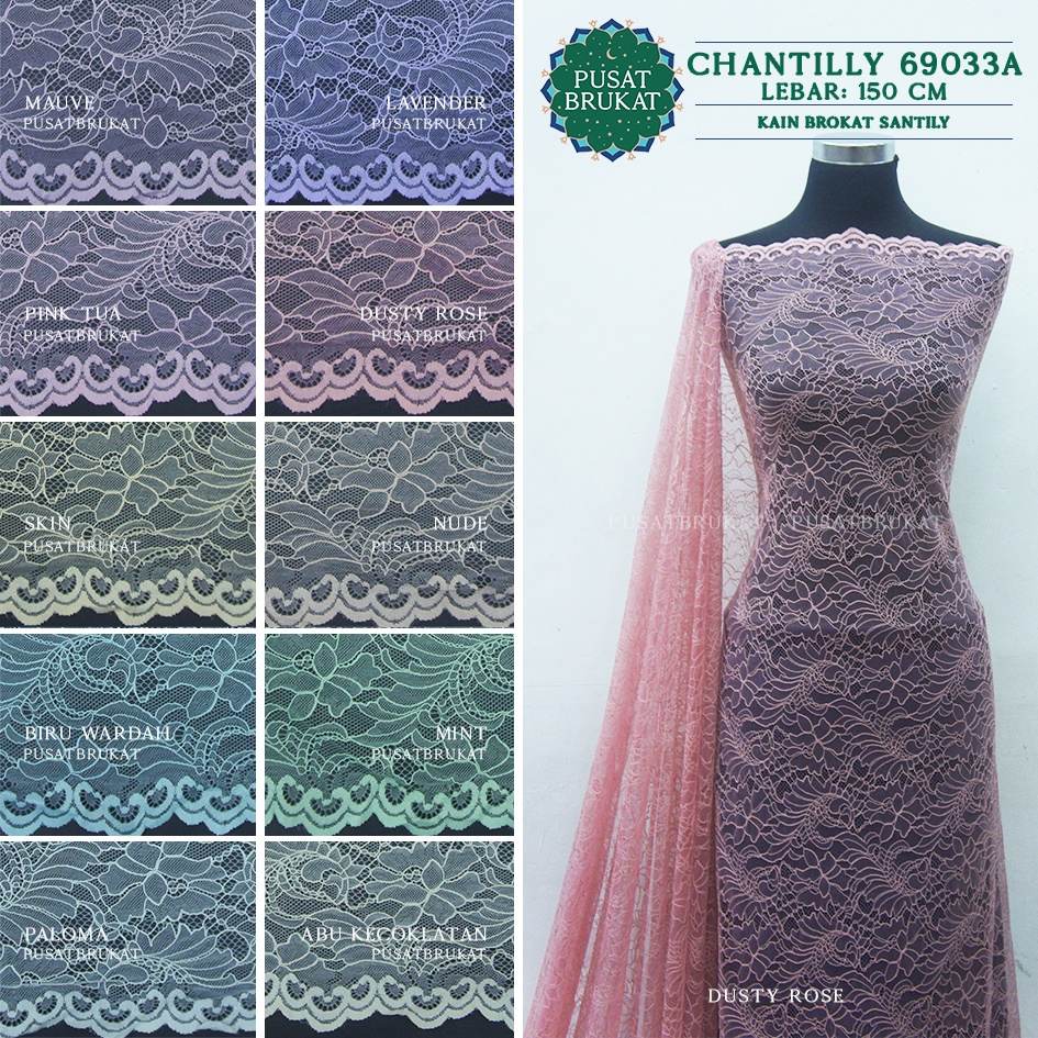 KAIN BROKAT CHANTILLY / BRUKAT SANTILY 69033A, LEBAR 150CM [harga per 0.5m]