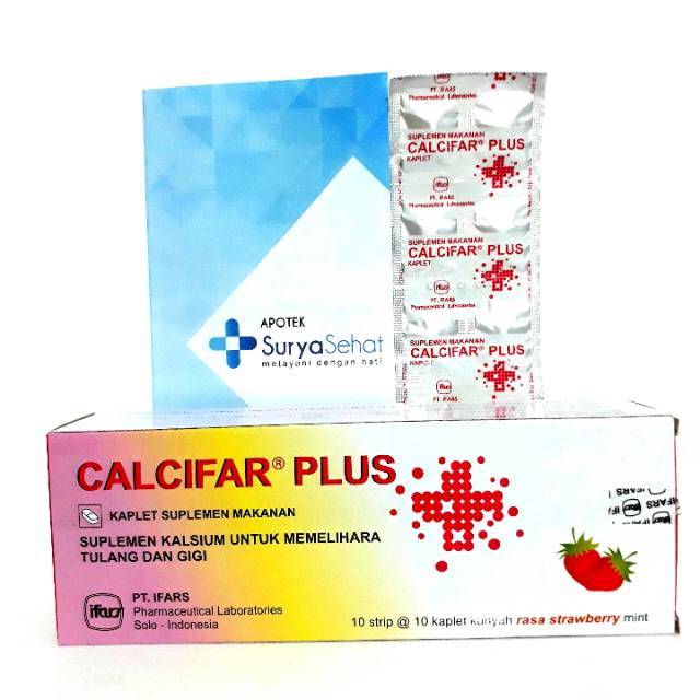 CALCIFAR PLUS (1 Strip) Suplemen Kalsium yang Enak Dikunyah  rasa Strawberry Mint