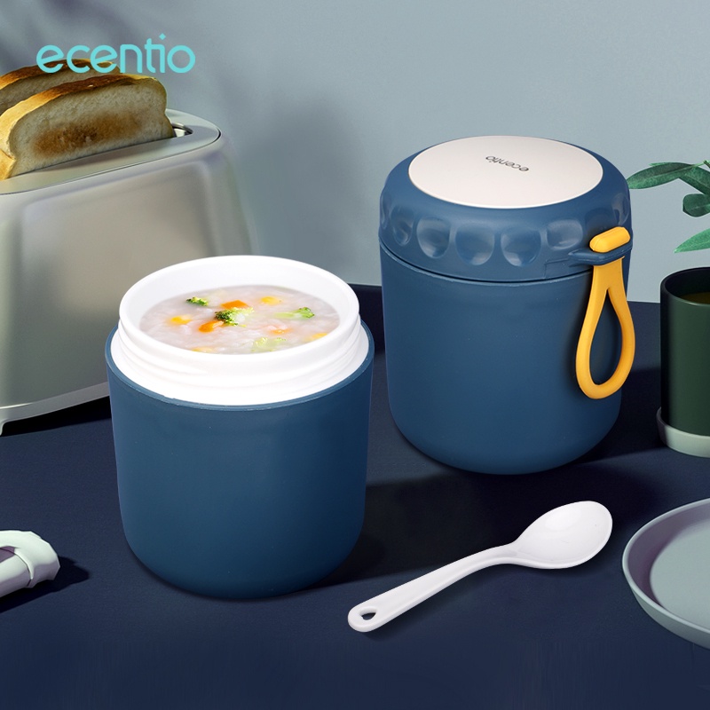 ecentio kotak makan set 1.1L tempat makan set free sendok wadah saus cangkir sup plastik anti tumpah dan tas bekal lunch bag