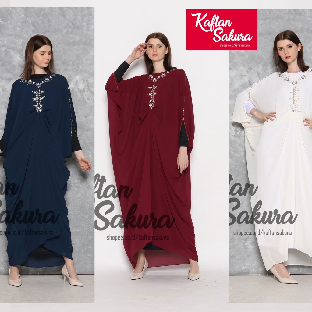 Baju Kaftan Wanita Payet Raisa Bahan Sifon Premium Fashion Muslim mewah terbaru untuk lebaran pesta kondangan 2022 all size FREE MANSET