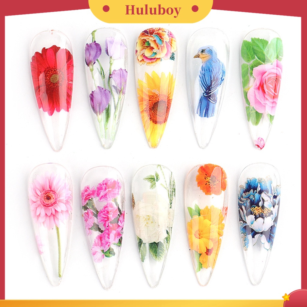 Huluboy Huluboy♡ 10 Pcs Stiker Nail Art Motif Bunga Tahan Lama Untuk Wanita