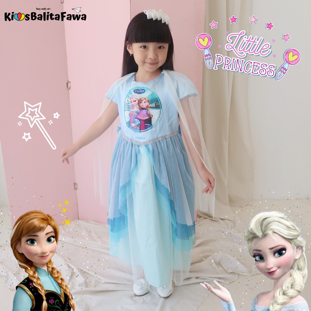 Gaun SNOWY FROZEN uk 7-8 Tahun / Gaun Pesta Ulang Tahun Kostum Princess Elsa Premium Dres Frozen