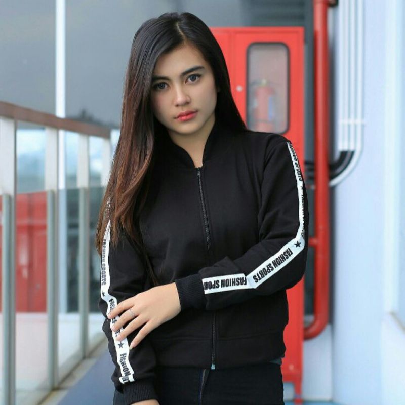 jaket wanita BOMBER CROP SPORT /murah trendy / jaket santai wanita/FASION WANITA - gudang fashion / crewneck - bahan fleece soft