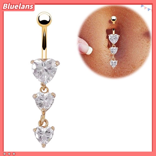 Bluelans Body Piercing Gold Navel Rings 3 Heart Crystal Clear Dangle Belly Button Rings