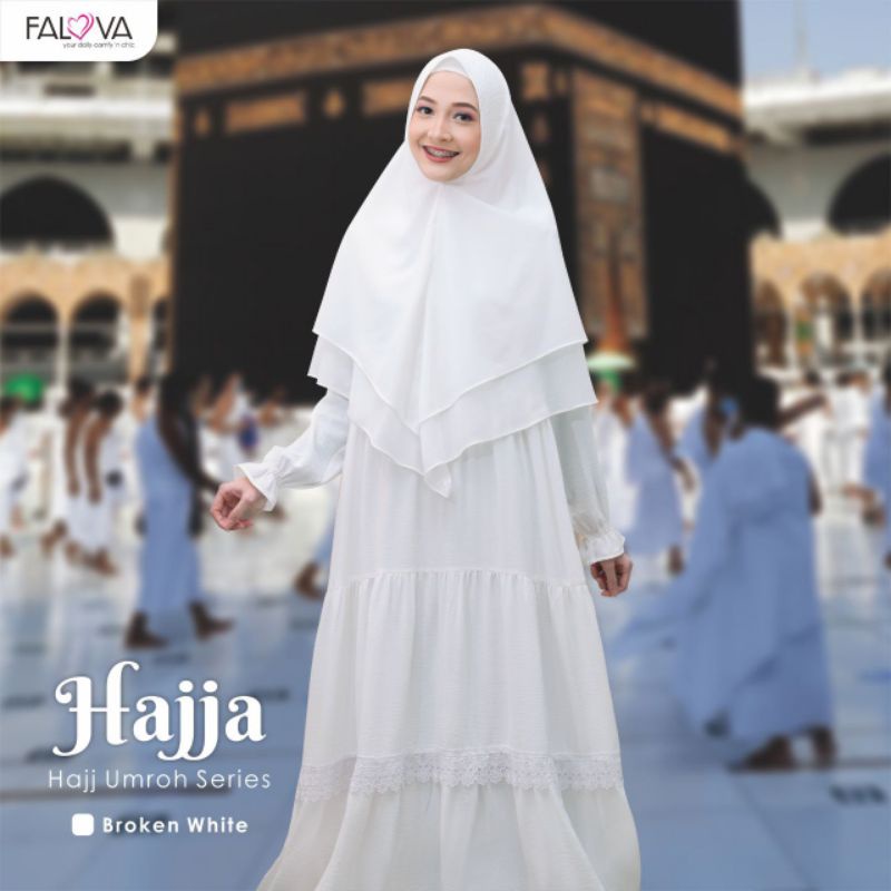 GAMIS HAJJA GAMIS HAJI UMROH PAKAIAN WANITA KHIMAR ALIFA SET PUTIH BY FALOVA