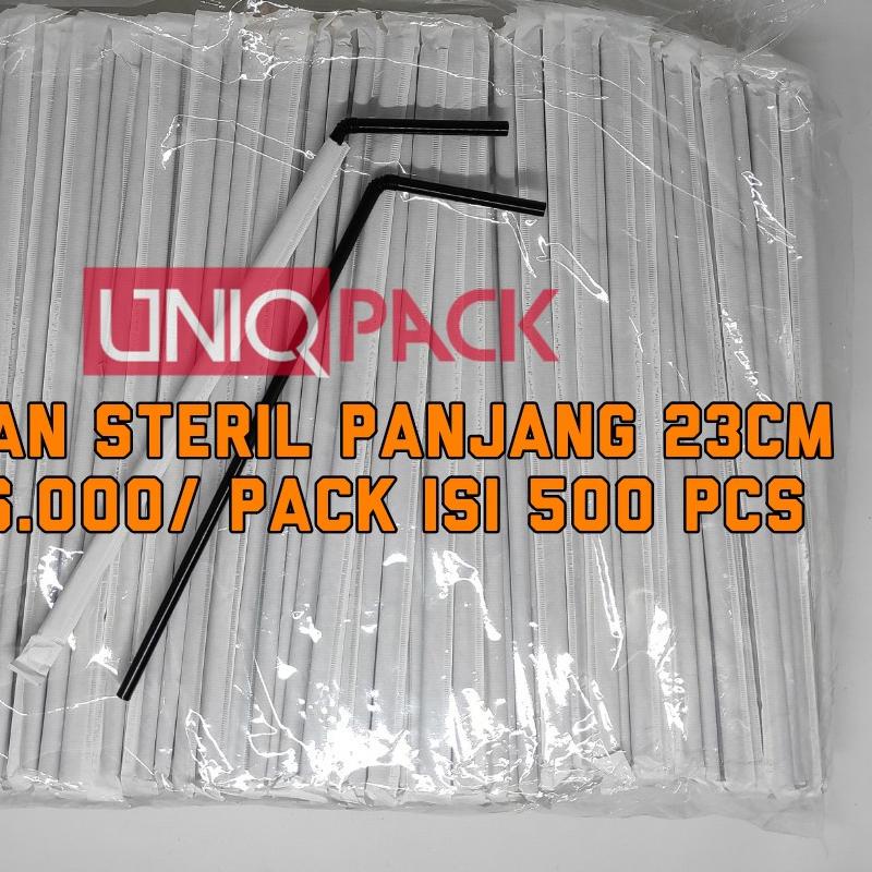 ✬ [500 pcs] Sedotan Plastik Steril Hitam Putih Bengkok Pudot Bungkus Kertas ۝