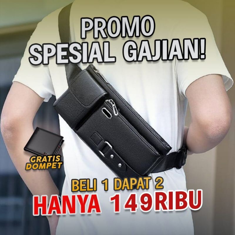 Tas Selempang Pria MARVEL WAIST BAG PREMIUM Free Dompet Bahan PU Leather