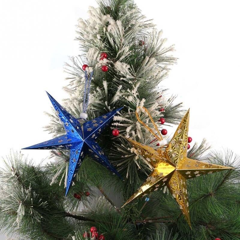 [ 30cm Xmas Five-pointed star Hanging Paper Decoration for Christmas Festival Home Party  Wedding Present ]