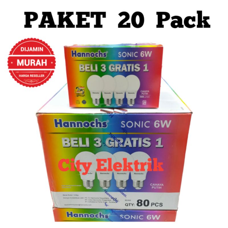 Hannochs Sonic Pack 6 Watt ( Paket 20 Pack ) 1 Dus 80 Pcs / 20 Pack ( Harga Grosir )