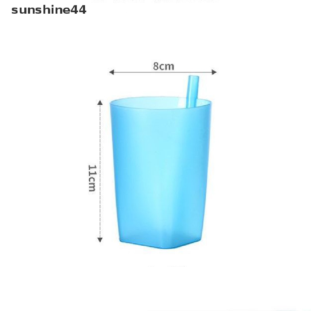 Sunshine 1pc Gelas Minum Dengan Sedotan Built in Warna Polos Untuk Bayi / Anak