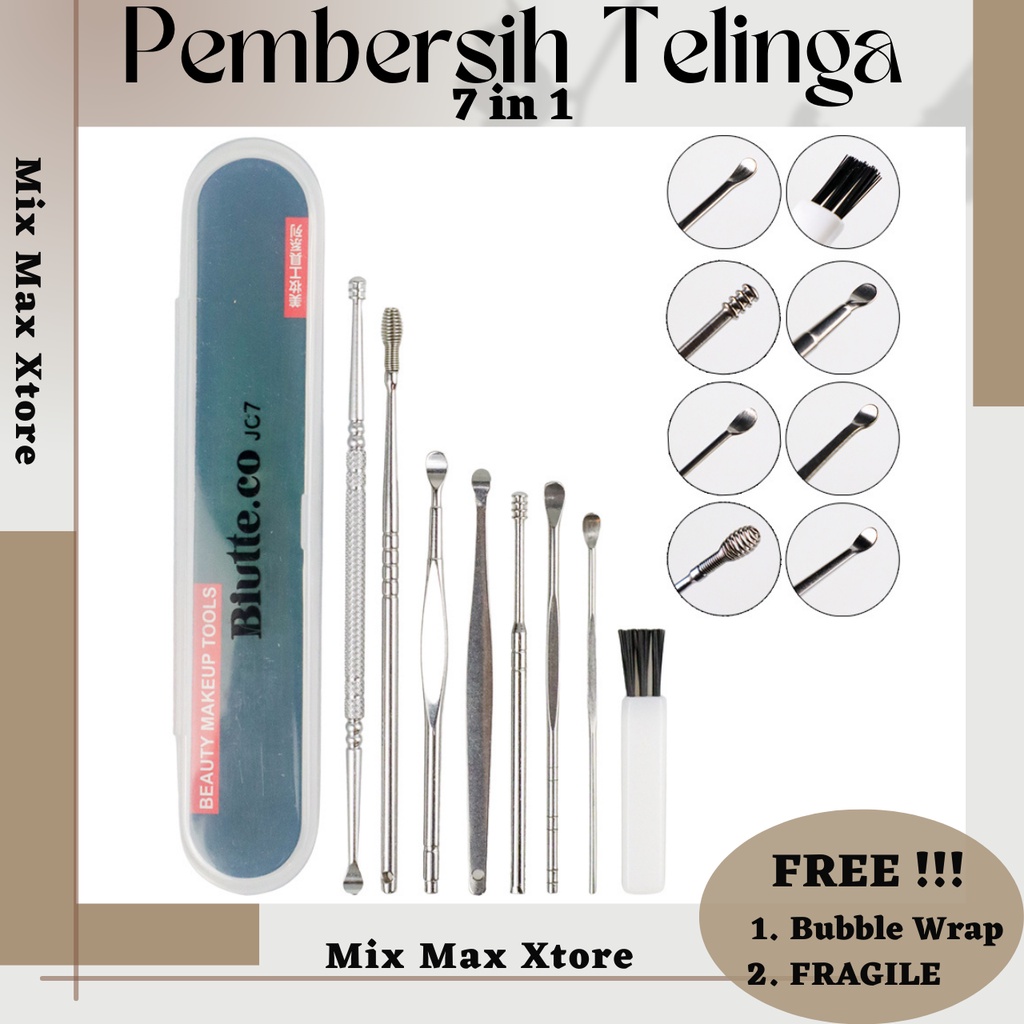 Biutte.co Pembersih Telinga Korek Kuping Ear Wax Picker 7 PCS - Silver / Alat Pembersih Telinga / Korek Telinga / Korek Kuping Besi / Korek Kuping Besi / Pembersih Kuping / Pembersih Telinga Stainless
