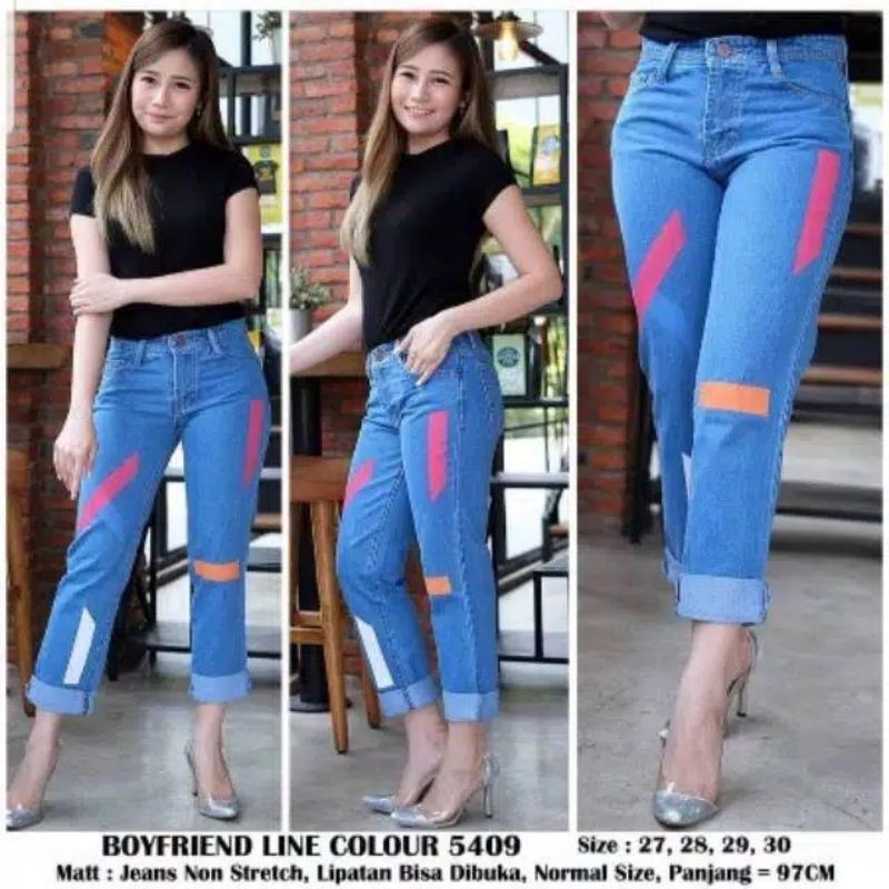 FREE BELT CELANA JEANS BOYFRIEND // CELANA JEANS MOTIF GARIS // CELANA WANITA