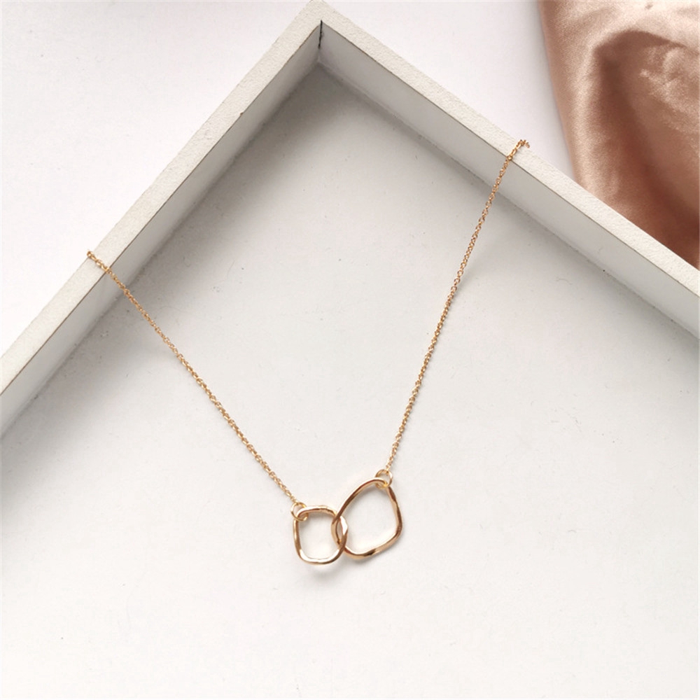 Kalung Rantai Clavicle Dengan Liontin Cincin Ganda Untuk Wanita #261141322