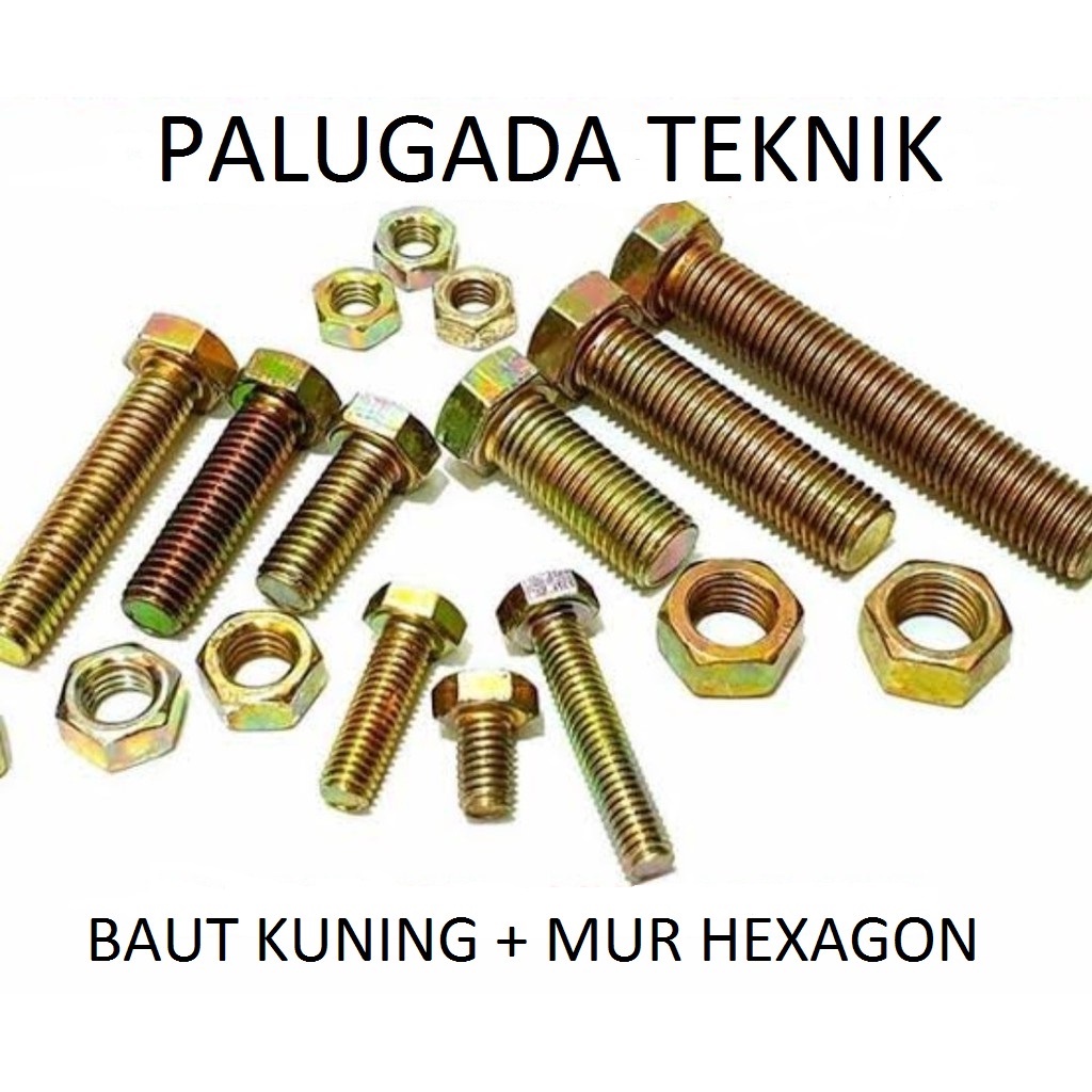 10 PCS Baut Mur Rak Siku Lubang Besi M6X20 Kuning Kunci 10 Panjang 2cm / Mur Baut M 6 x 20 mm