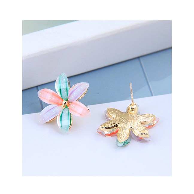 LRC Anting Tusuk Fashion Color Mixing Flower Resin Contrast Alloy Earrings A61829