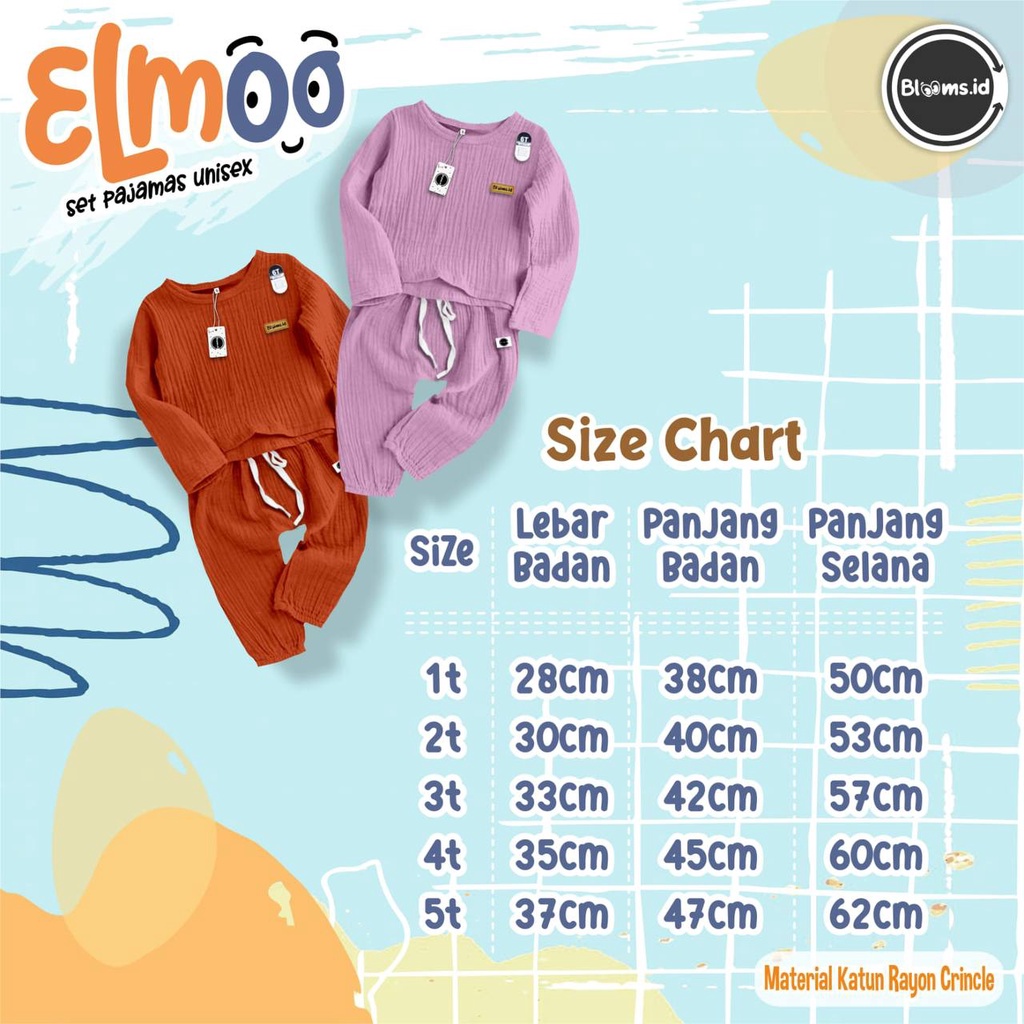 Setelan Pajamas anak Unisex Elmoo By Bloom