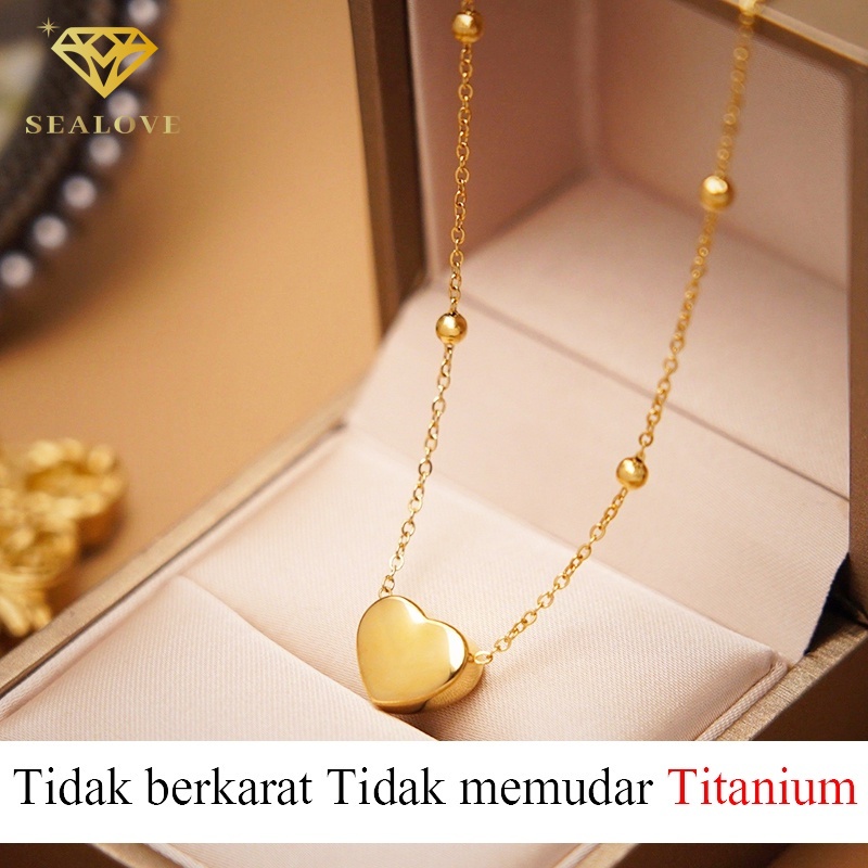 Kalung Titanium Asli Wanita Cinta Hati Liontin Grosir 18k Emas Korea necklace Perhiasan