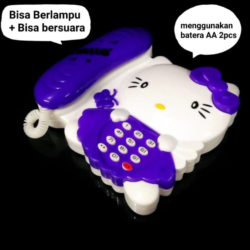 mainan telepon hello kitty telephone berlampu music suara phone HK ungu